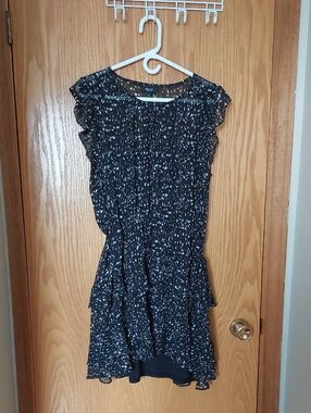 Simply Vera Vera Wang Black and White Speckled Ruffle Sleeve Mini Dress